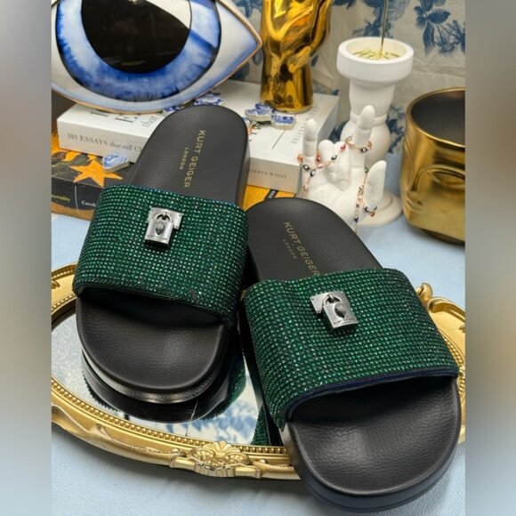 🆕 KURT GEIGER LONDON 🧿 NWOB Brixton Poolslide, Blue Green Crystals - Sz 40 US9 - Picture 10 of 15